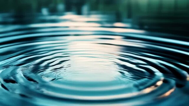 Tranquil water ripples from droplet splash in a serene pond