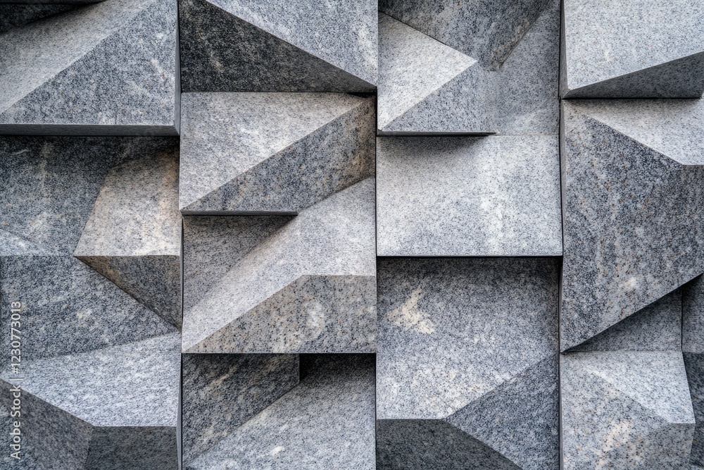Poster abstract geometric pattern of gray granite stone blocks forming a textured wall.