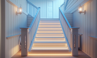 Coastal-Inspired Staircase with Nautical-Style Railings for a Fresh and Inviting Look