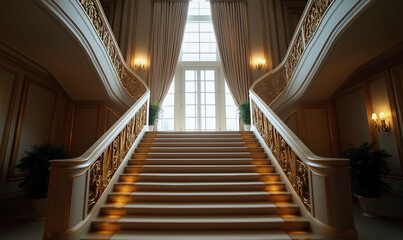 Elegant Staircase Boasting Polished Brass Railings for a Refined and Timeless Appeal