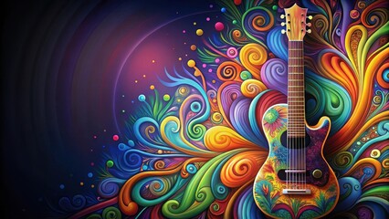 Fototapeta premium Vibrant guitar with colorful swirls and abstract patterns , concert, performance, concert