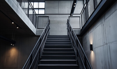 Obraz premium An Industrial Staircase with Steel Railings Overhanging for a Strong, Modern Appearance