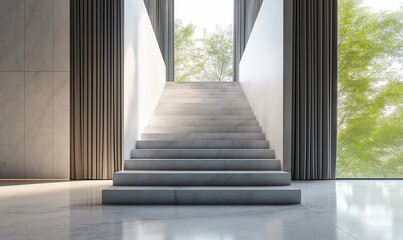 Obraz premium The Minimalistic Staircase Showcases a White Marble Structure, Offering Simple Yet Timeless Beauty