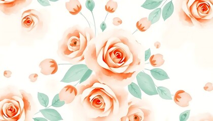 Peach Roses Watercolor Floral Seamless Pattern