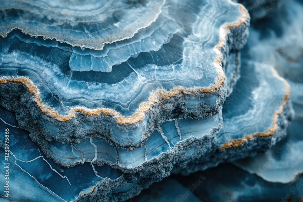 Poster close-up of layered blue onyx stone showing intricate patterns and textures.