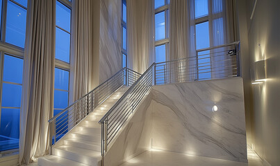 Obraz premium Glamorous Staircase with Stainless Steel Accents, Perfect for a Chic, Modern Home