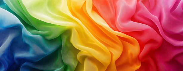 Obraz premium An abstract background featuring a wavy pattern in bright rainbow colors, resembling tie-dye fabric. The vibrant hues swirl together, creating a dynamic and energetic design with rich texture.