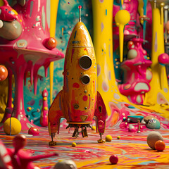 Colorful Rocket Launch: Abstract Space Art