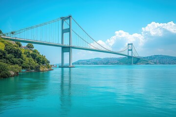 Fototapeta premium Bridge construction over serene waters istanbul photographic landscape bright sky aesthetic beauty