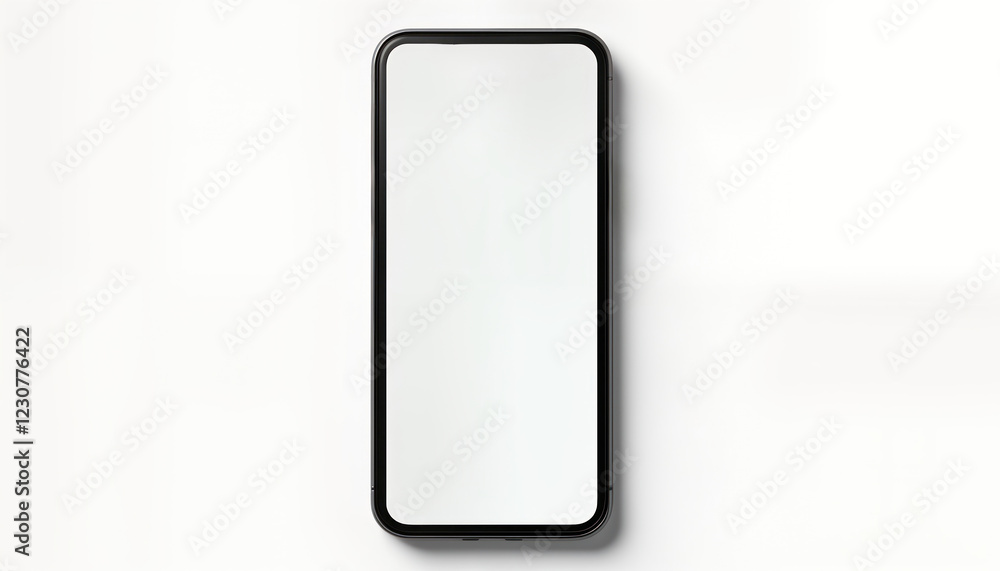 Poster modern smartphone mockup with blank transparent screen on white background. empty display shows pote