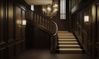 Obraz premium Classic Staircase with Brass Railings, Combining Tradition and Charm for a Timeless Look