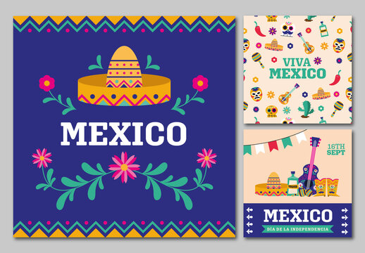 Colorful Mexico Independence Day Social Media Templates