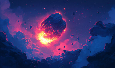 Fototapeta premium A Massive Space Rock Blasts Through the Stars, Creating a Stunning Celestial Phenomenon