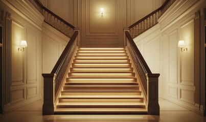 Obraz premium A Classical Staircase with Mahogany Railings, Providing an Elegant and Classic Touch to Any Home