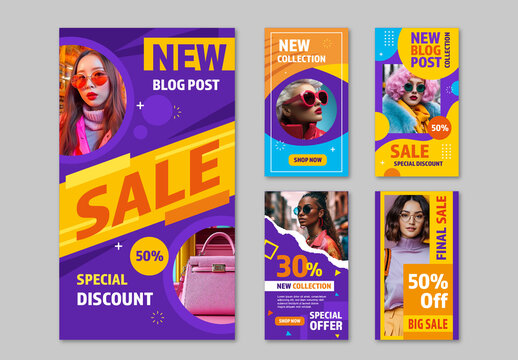 Colorful Vibrant Fashion Sale Social Media Post Templates