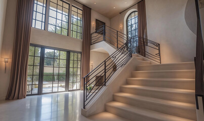 Obraz premium Contemporary Staircase Showcasing a Custom Metal Railing for a Modern and Stylish Look
