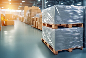 Boxes on pallet in the manufacturing warehouse