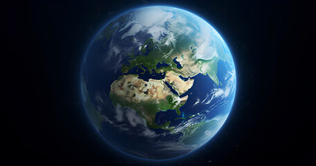 Fototapeta premium Beautiful view of Earth from space showcasing diverse landscapes and vibrant colors, highlighting continents, oceans, and cloud patterns during daylight