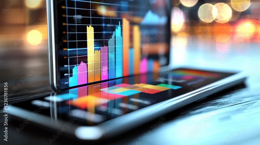Poster digital dashboard with financial data analytics on tablet device
