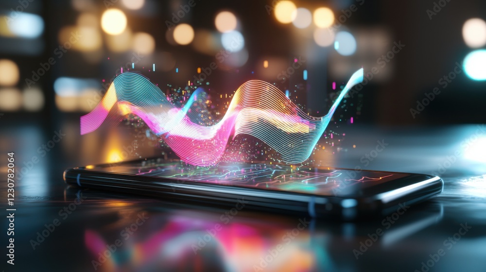 Poster mesmerizing abstract digital wave with vibrant colorful motion and energy visualization