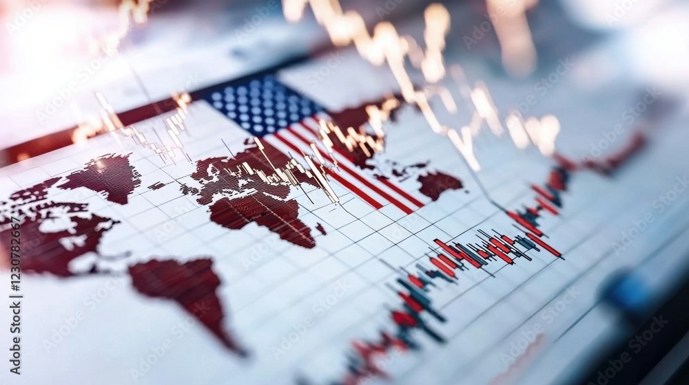 Poster global financial data visualization on digital display with trending market charts and graphs
