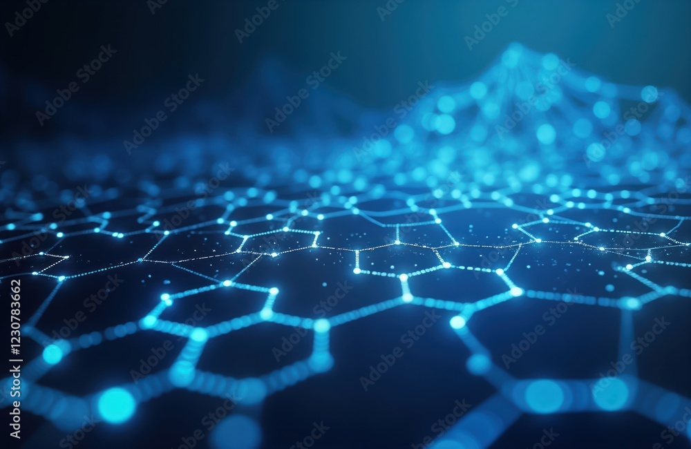 Poster abstract futuristic tech background with blue hexagons, glowing points. network connection pattern. 
