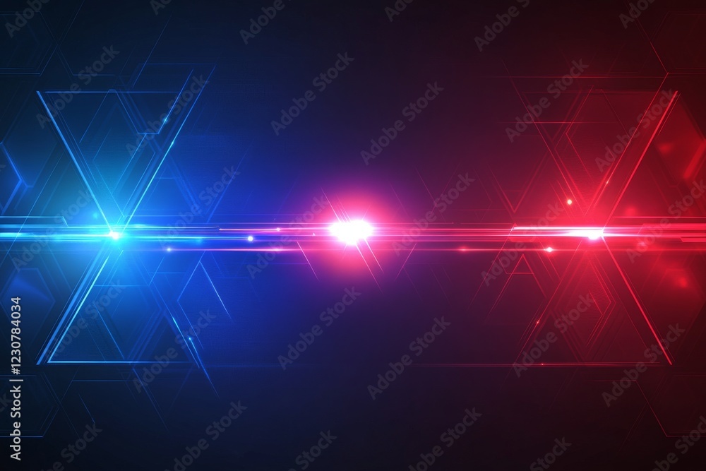 Wall mural blue and red lines and triangles create an abstract background, symbolizing advanced technology and 