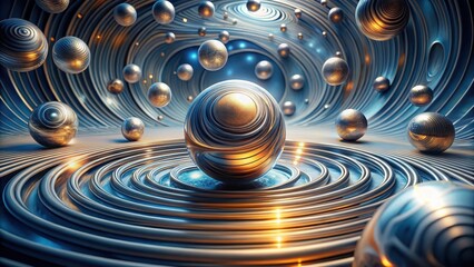 Tiny spherical structures in a void surrounded by concentric circles and swirling lines , circular, swirling