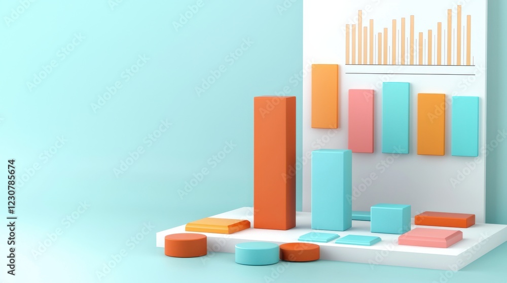 Poster elegant 3d geometric shapes and infographic elements arranged in minimalist abstract composition