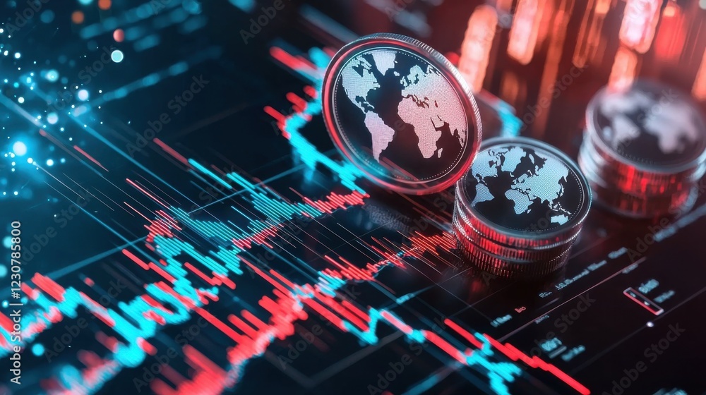 Poster global financial data visualization with dynamic market trends and analytics