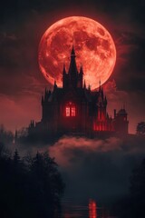 Blood Moon Gothic Castle Night Landscape Fantasy