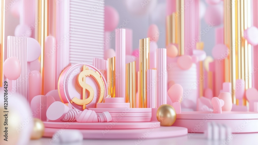 Poster pastel geometric abstract backdrop with 3d shapes and color gradient for product showcase or present
