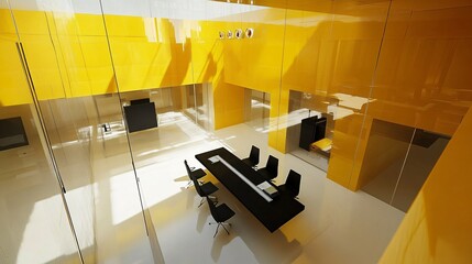 Modern Office Interior Design Yellow Walls Conference Room