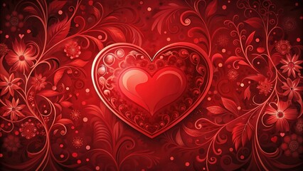 Red heart background with abstract floral patterns, red hearts, Valentine's day, red hearts
