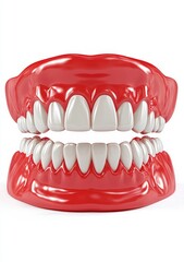 Obraz premium This playful tooth model, complete with bright red gums and gleaming white teeth, provides an engaging visual for dental education, product showcases, or humorous situations