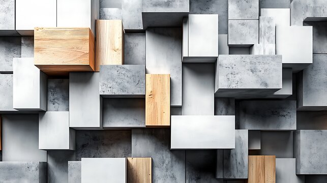 Geometric wall, wood and concrete, background, pattern