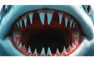 Naklejka premium A cartoon shark with sharp teeth and its mouth wide open, set against a transparent or white background