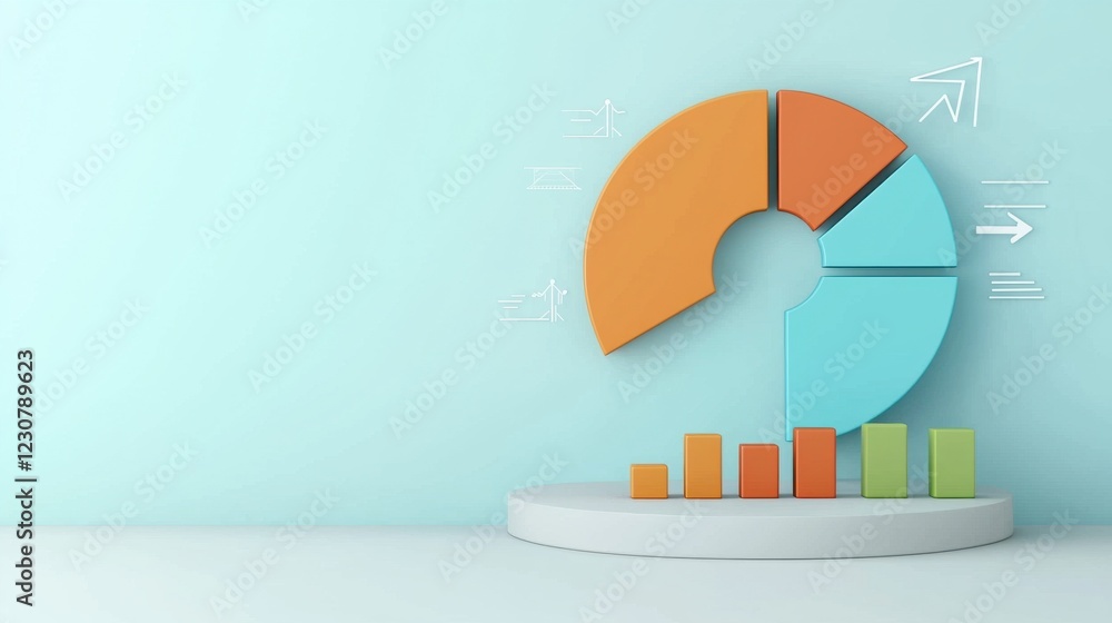 Poster abstract infographic pie chart with growth arrows for business data and financial analytics