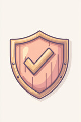 Pink cartoon shield displaying a check mark symbol for security