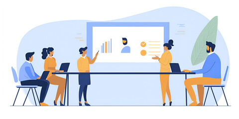 Diverse Team of Business Professionals Presenting Ideas in a Meeting