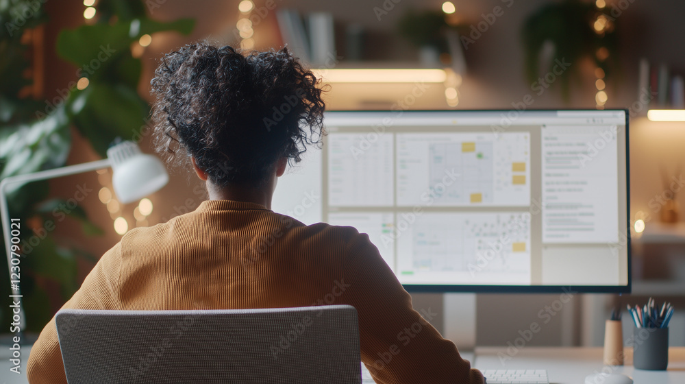 Poster engineer working with ai chatbot at spacious workstation