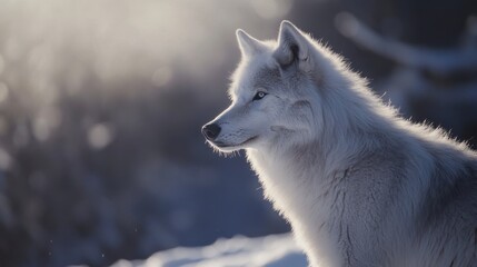 Obraz premium Arctic Wolf Profile Portrait in Winter Wonderland