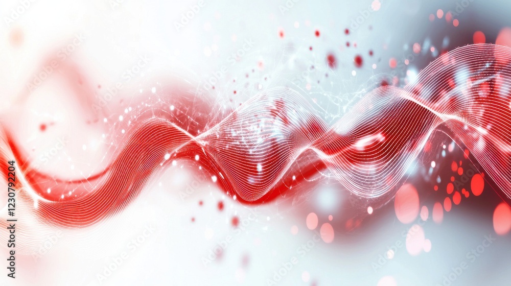 Aufkleber mesmerizing abstract digital waves and curves in vibrant red and white gradient