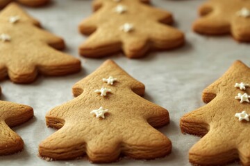 Delightful gingerbread cookies shaped like Christmas trees ready for the holiday season
