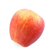 One ripe red apple isolated on white, top view