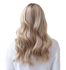 Naklejka premium Long Blonde Wavy Hair Back View on White Background - Hair Styling