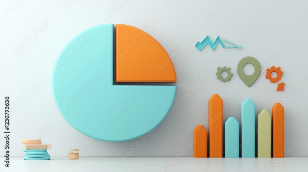 Poster abstract colorful geometric shapes and charts for data visualization and business analytics