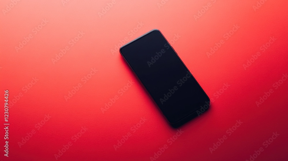 Aufkleber a compact smartphone with a minimalistic design on a warm gradient pink-red background.