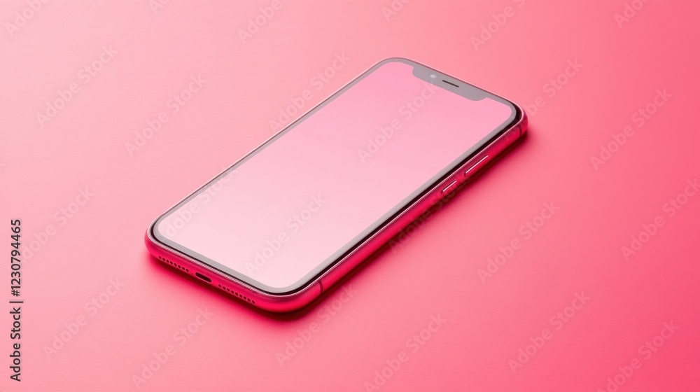 Aufkleber a compact smartphone with a minimalistic design on a warm gradient pink-red background.