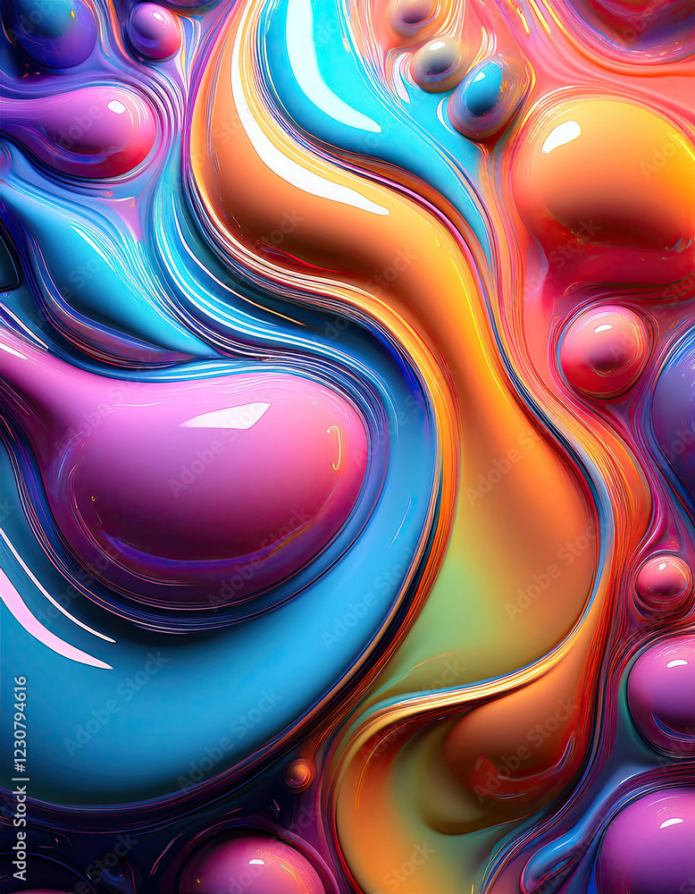 Poster colorful fluid patterns swirl together in vibrant harmony, creating captivating visual art